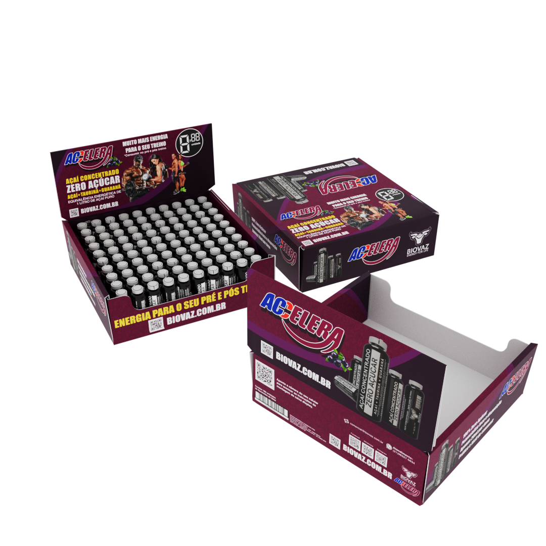 Flaconete de Açaí Energético Accelera da Biovaz 100 unidades + caixa display